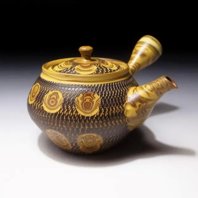 $GB89: Vintage Japanese Sencha Tea Pot, Tokoname ware, Kneading, Nerikomi