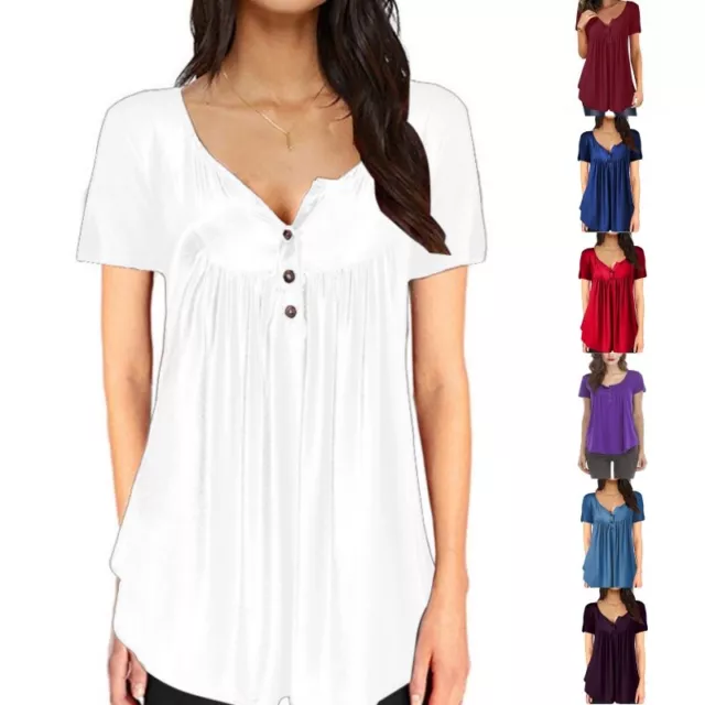 Womens Summer V-neck Pullover Ladies Loose Tops Tunic Work T-Shirts Plus Size