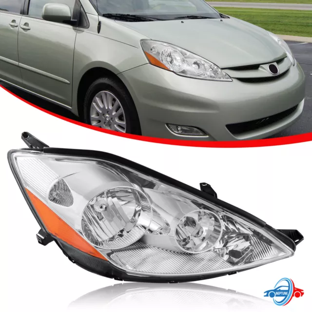 Headlight For 2006-10 Toyota Sienna Passenger / Right Side Chrome Housing