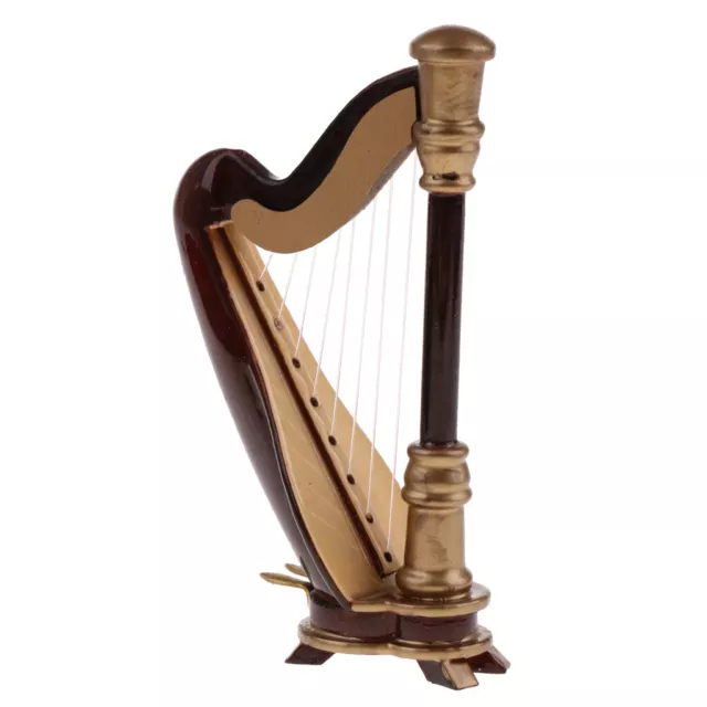 1/12 Scale Dollhouse Miniature Vintage Musical Instrument 8-strings Harp