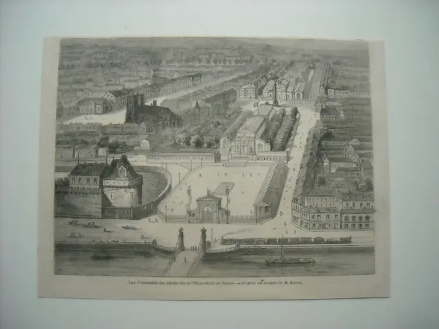 Gravure 1861. Nantes. Vue D’ensemble Des Batiments De L’exposition.