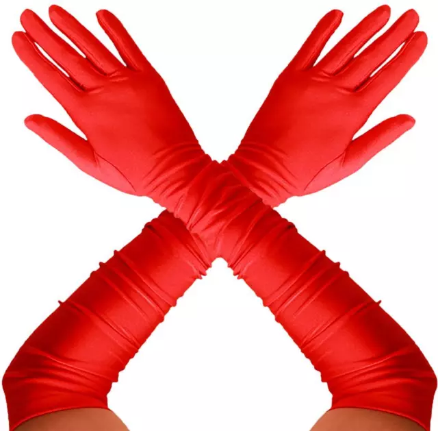 Red Long Opera Gloves Flapper Charleston Formal Wedding Prom Party Fancy Dress