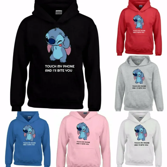 Stitch-Touch My Phone Novelty Youtubers Funny Hoodie Men Women Kids Teen Unisex