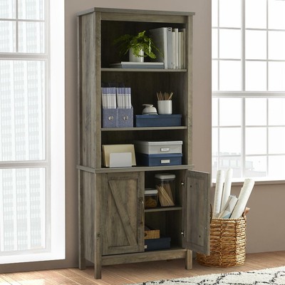 Better Homes  Gardens Modern Farmhouse Library Bookcase with Doors, Rustic Gray 4