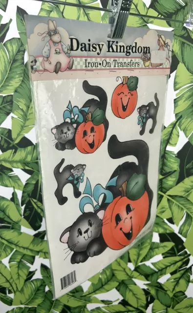 De colección 1990 Daisy Kingdom Iron On Transfers retro Halloween Gato Negro y Calabaza