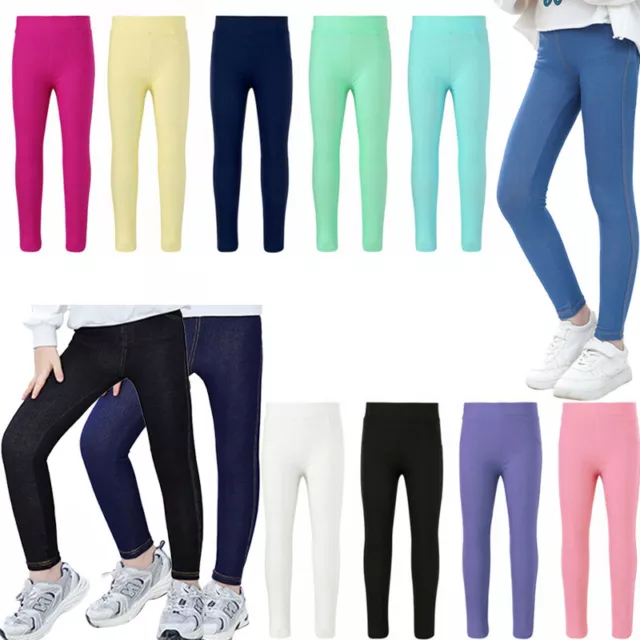Kids Girls Cotton Skinny Jeans Solid Color Legging Pants Casual Classic TrouserS