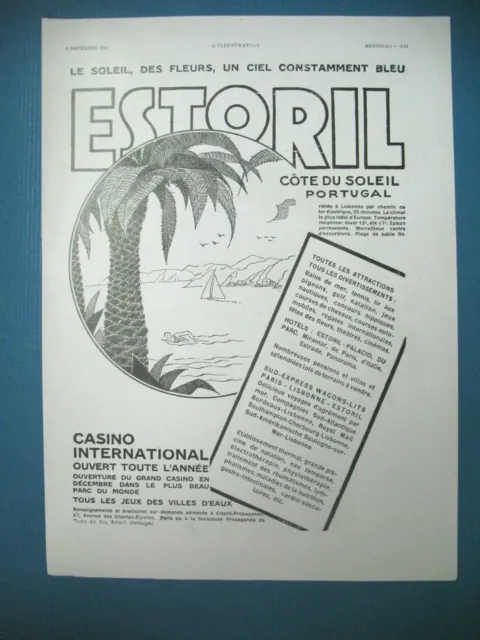 Publicite De Presse Estoril Portugal Cote Du Soleil Lisbonne Casino Ad 1930
