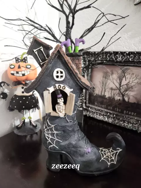 Halloween Witch Boot Skeleton LIGHT UP Figurine Statue Tabletop home Decor 12"