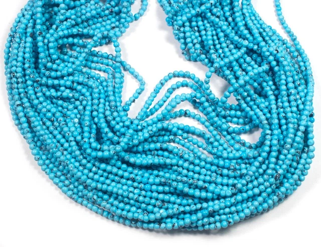 3-4MM Beautiful A++ Blue Turquoise Smooth Round Gemstone 12.5" Jewelry Beads