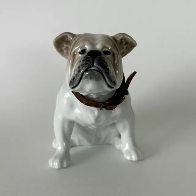 Wonderful Vintage Porcelain Bulldog Figure Hand Painted Japan Leather Dog Collar