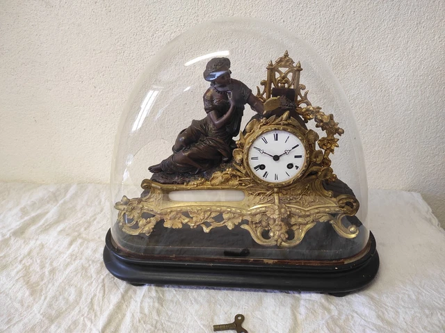 Horloge Pendule Ancienne Mécanique Comtoise En Bois - Décoration Cheminée, Candélabre Et Vase Inclus