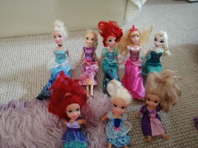 8 Disney Princess Dolls good condition Elsa Cinderalla Ariel Aurora Rapunzel