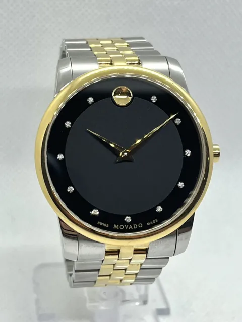 Movado Museum Classic Diamonds Black Dial Two Tone Men's 40mm Watch 0607202