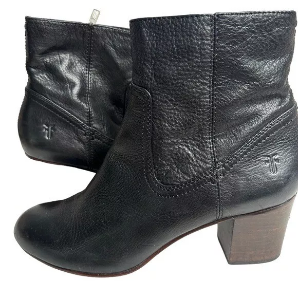 Frye Stella Zip Short Bootie Black Women’s Size 9.5M Leather Ankle Boot