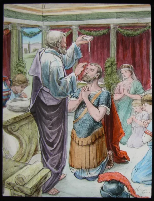 Glass Magic Lantern Slide THE BAPTISM OF CORNELIUS C1900 RELIGIOUS BIBLE STORY