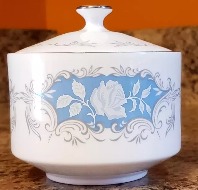Aynsley Blue Moonlight Rose Sugar Bowl Candy Box Trinket Roses Bone China