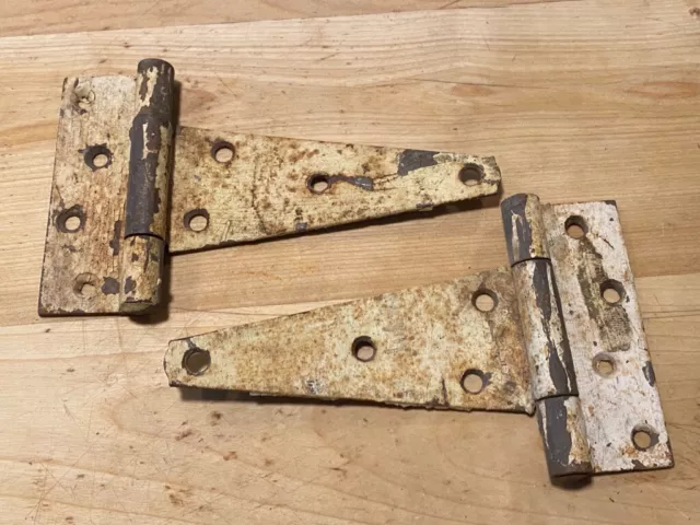 2 Rusty Crusty White 7-3/4" GATE HINGES Vintage Repair Restoration Barn Shed