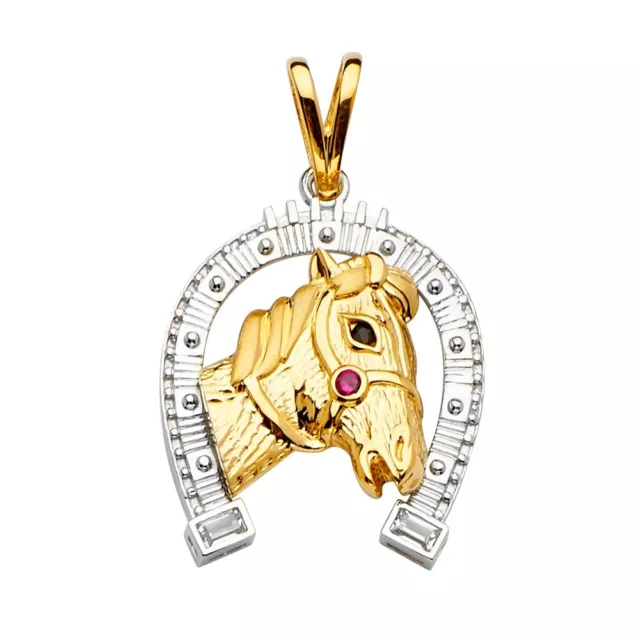 14K Tri Color Gold Cubic Zirconia Horse Shoe Pendant