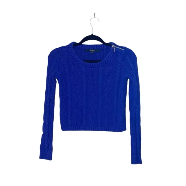 Guess Cobalt Blue Zip Shoulder Cable Knit Cropped Sweater XXsmall Women’s