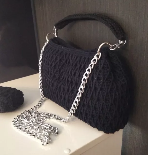 Bolso mujer hecho a mano , a ganchillo con Cordondillo Color Negro