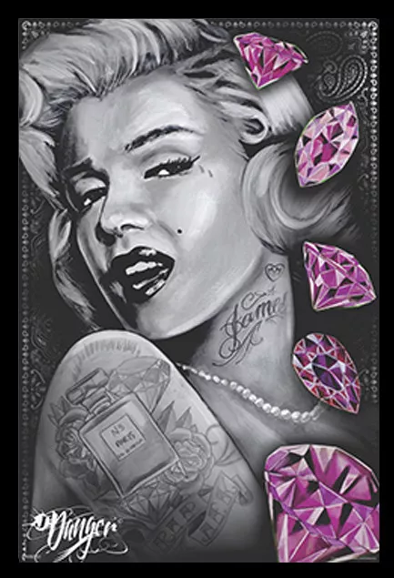 MARILYN MONROE PINK DIAMONDS JAMES DANGER ART 13x19 FRAMED GELCOAT POSTER PAINT!