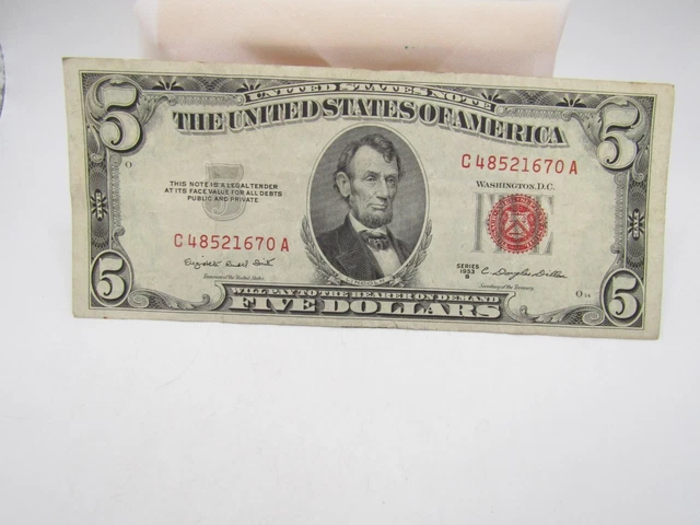 U. S. 5.00   United States Note Series 1953 - B  Red Seal C48521670A*