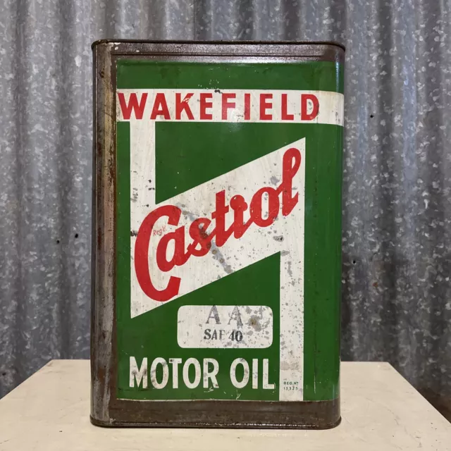 Wakefield Castrol Motor Oil Vintage square 4 Gallon Tin Drum