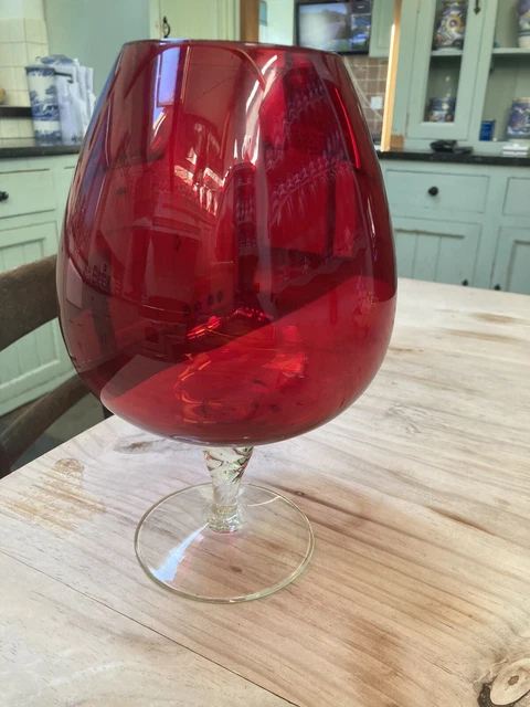 Oversized Ruby Red Balloon Brandy Goblet/Vase With Clear Stem And Base ~1960s