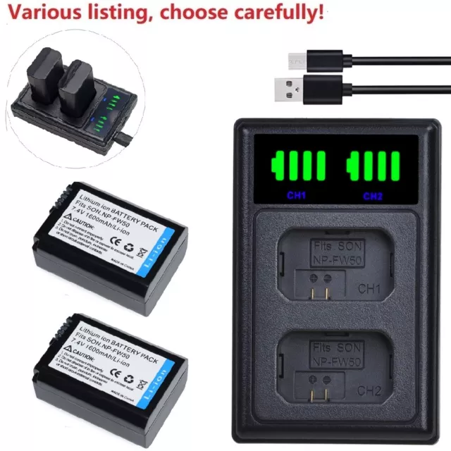Miady 2 Pack Replacement Sony NP-FW50 Camera Battery Charger Set for Sony  A6000 A6500 A6400 A6300 A5000 A5100 A7 A7II A7SII A7S A7S2 A7R A7R2 A7RII