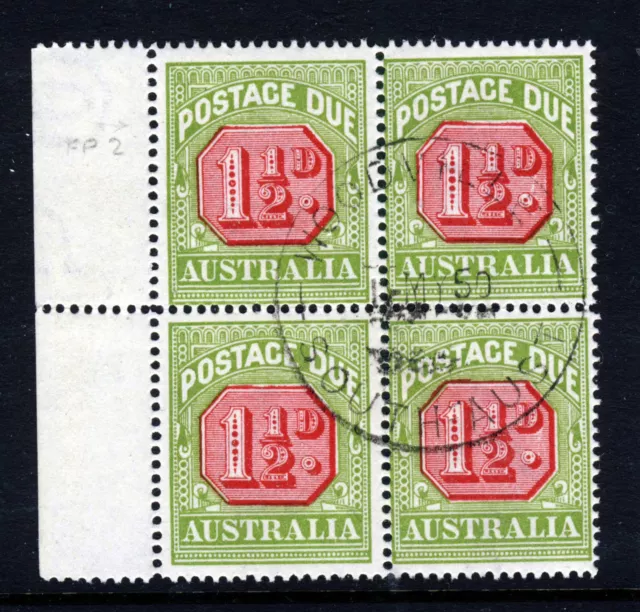 AUSTRALIA 1925 POSTAGE DUES MARGIN BLOCK 1½d Perf 14 Wmk Crown A (W6) SG D93 VFU