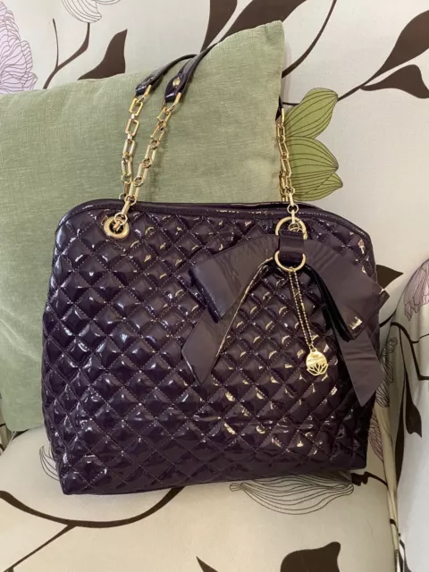 Big Buddha Purple Patent Leather Big Bow Tote Handbag Purse Gold Hardware