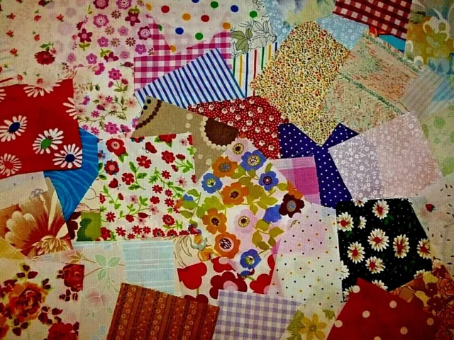 50 Fabric Patchwork Squares-Bundle Of Mixed Squares  Polycotton .Scraps.crafts