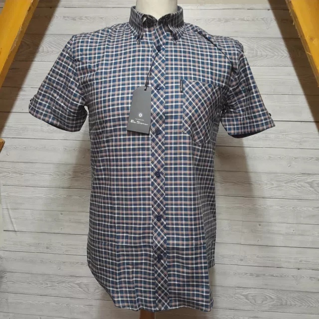 Ben Sherman Mens Signature Gingham Shirt Size Small Short Sleeved Blue RRP £50