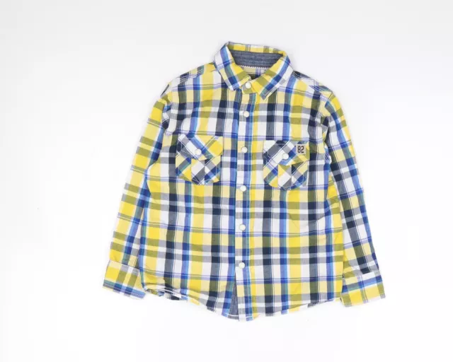 Dunnes Boys Yellow Plaid 100% Cotton Jersey Button-Up Size 4 Years Collared Snap