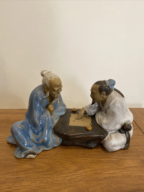 Vintage Chinese Mudman Ceramic Figure 2 Men Playing Game