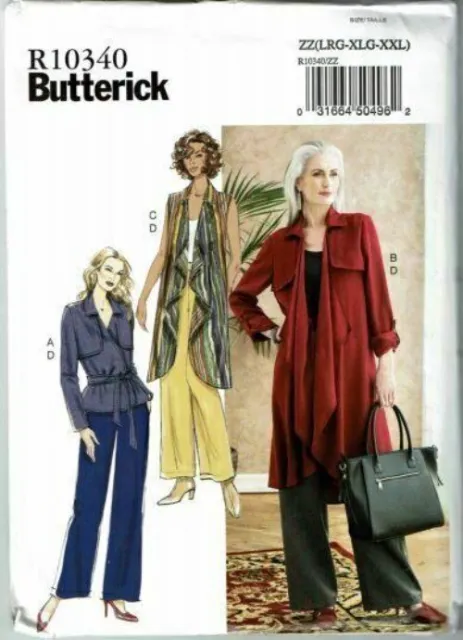 Butterick Sewing Pattern 10340 Misses Jacket Sash Coat Vest Pants Size LRG-XXL