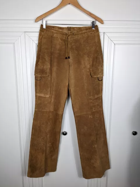 Wilsons Leather Maxima Vintage Suede Flare Bootcut Y2K 90s Pants Tan Size 12