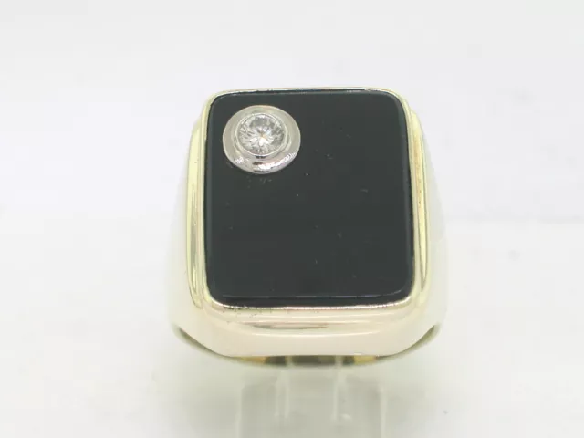 Schwerer Herrenring Siegelring Ring  585 Gelbgold 14Kt Gold Onyx Brillant 0,15ct