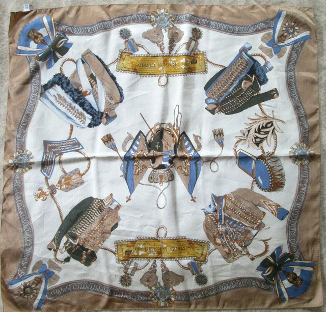 Foulard En Soie BARBARA KRACHT Vintage 85x88 Cm Beige Motif - Occasion, 100% Soie, Femme