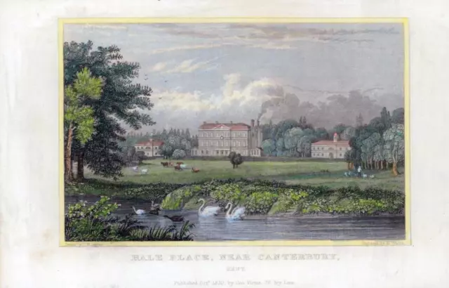 1830 Antique Print KENT 'HALE PLACE NEAR CANTERBURY KENT' (KV136)