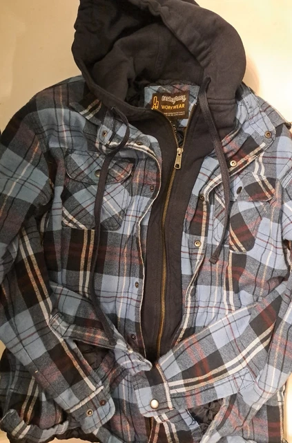 One day Away Work Wear hoodie men’s  sweatshirt flannel plaid zipper & Snaps M