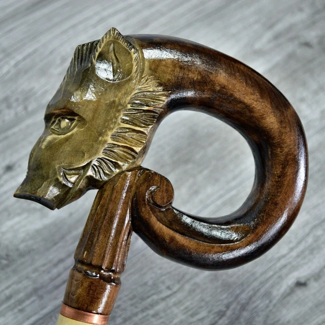 Bastone da passeggio in canna Legno intagliato a mano - Cinghiale Nuovo /...