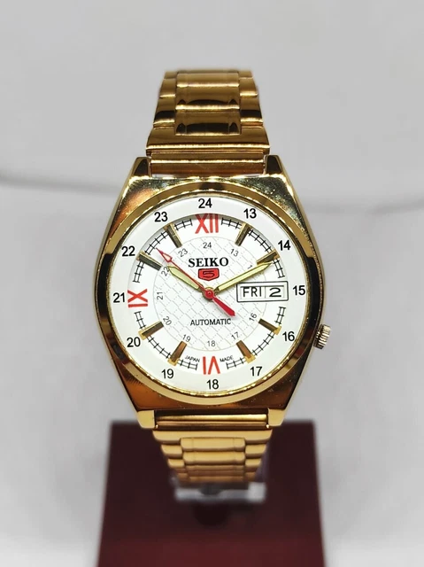 OROLOGIO DA POLSO Da Uomo Vintage Seiko 5 Automatico Placcato Oro Day - Foto 4