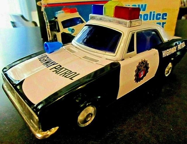 1960'S MODERN TOYS MASUDAYA OFJAPAN TIN NEW POLICE CAR FULLY WORKING w BOX.