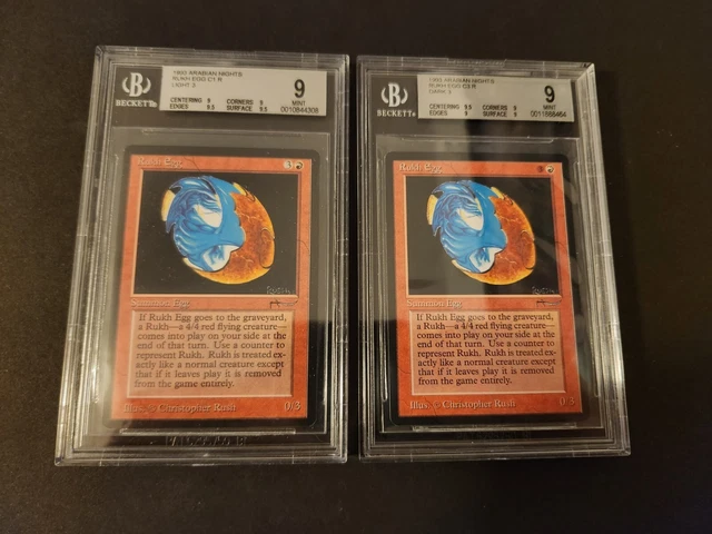 MTG - Arabian Nights - 2x Rukh Egg - Dark / Light - BGS 9 Quad+ / Quad++ Graded