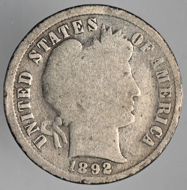 1892-P 10C  Barber Silver Dime  Ag/G Details "Cleaned"  (231005-011)
