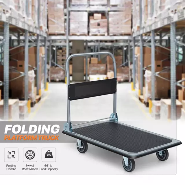 661lbs Heavy Duty[SWIVEL WHEELS w/LOCK]Warehouse Collapsible Platform Hand Truck
