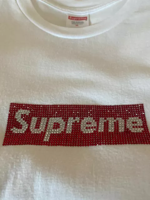 Men's White Supreme Swarovski Box Logo Tee, Size-XL