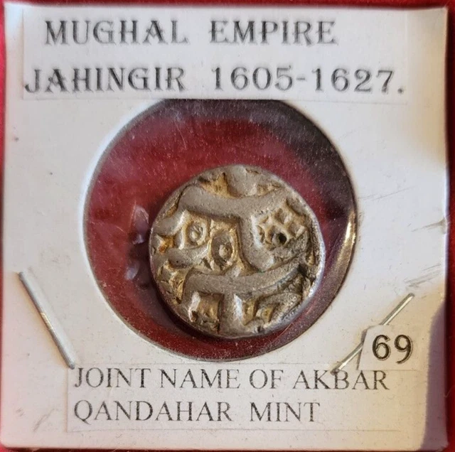 MUGHAL  Jahangir  Silver Rupee , AD 1605-27 Qandahar Mint Joint Name .