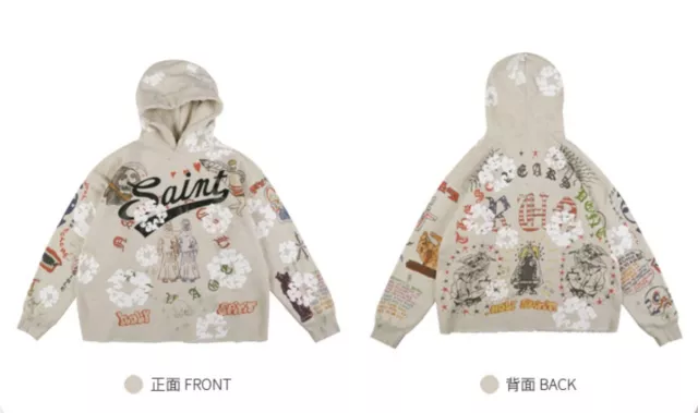 Saint Michael Graffiti Hoodie Unisex Street Vintage Washed Old Sweatshirts